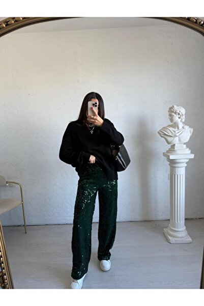 Bade Butik Yeşil Payetli Pantolon