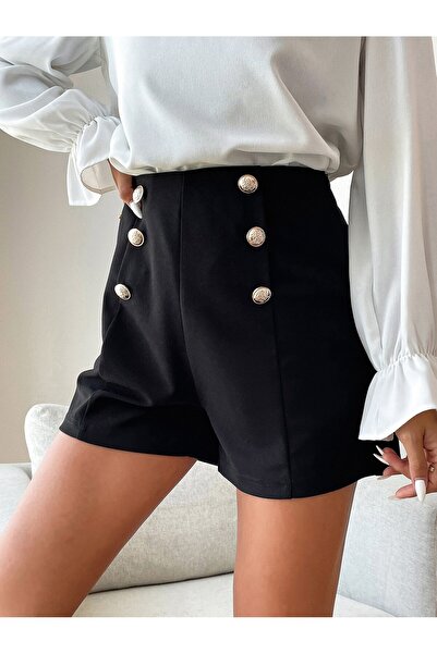 TrendyFashion Dámské černé kraťasy Scuba Crepe Button Detailed