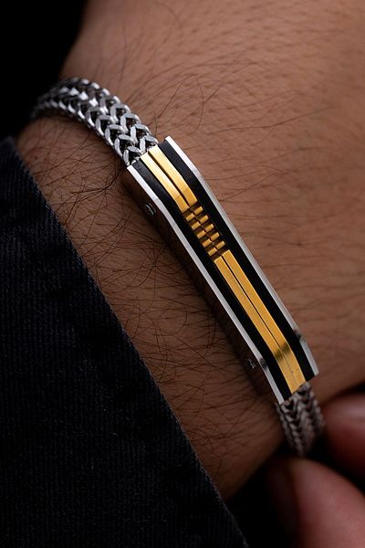 OSMANLI GÜMÜŞ Men's Steel Bracelet - Yellow Model Double Row Spider Chain Steel Bracelet