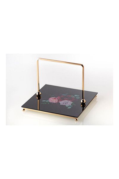 Dania Single Serving Plate With Holder Black/Gold 24 x 24 x 19cm