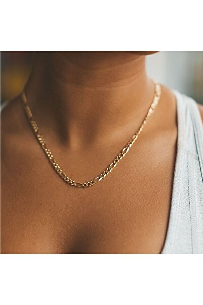 OSMANLI GÜMÜŞ 14 Ayar Gerçek Altın Kaplama 5 Mm Kalınlıkta Figaro Model Kadın Gümüş Kolye