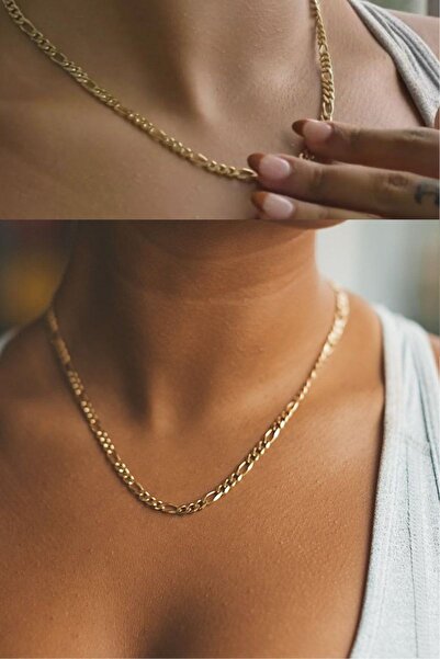 OSMANLI GÜMÜŞ 14 Ayar Gerçek Altın Kaplama 5 Mm Kalınlıkta Figaro Model Kadın Gümüş Kolye