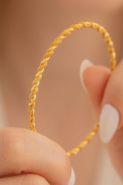 OSMANLI GÜMÜŞ Kadın Gümüş Bilezik - 3mm Kalınlıkta 22 Ayar Burma Altın Kaplam...