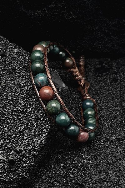 Seven Art Jewelry Natural Stone Men's and Women's Bracelet - Blood Stone and Hematite Globe
