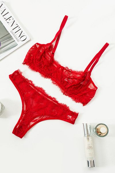 La Linaa Anna Red Lace Underwire Capless Panty Bra Set