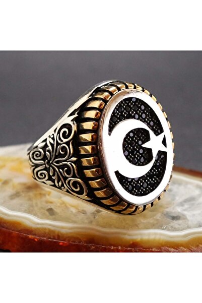 OSMANLI GÜMÜŞ Nano Taşlı Ayyıldız Erkek Gümüş Yüzük