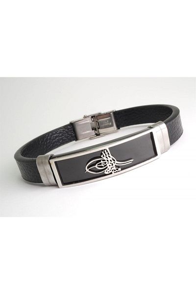 OSMANLI GÜMÜŞ Tughra Rubber Steel Men's Bracelet