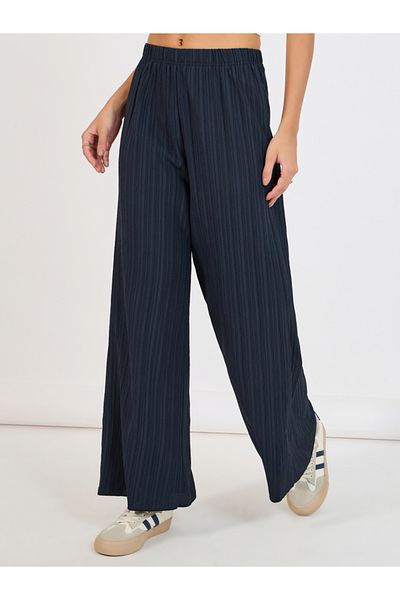 Styli Textured Palazzo Pants with Elastic Waistband