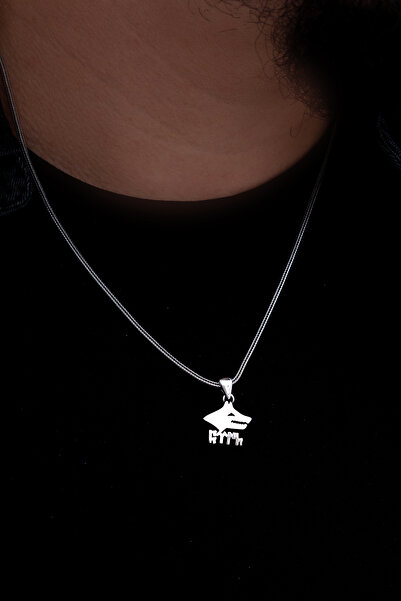 OSMANLI GÜMÜŞ Göktürkçe Türk Yazılı Bozkurt Erkek Gümüş Kolye Zincir