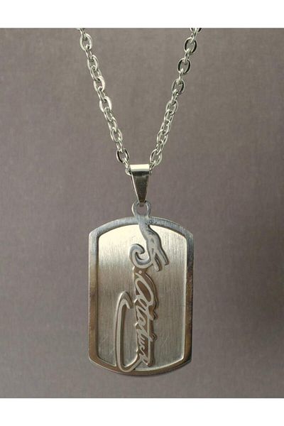 OSMANLI GÜMÜŞ Men's Metallic Ataturk Signed Steel Necklace Chain