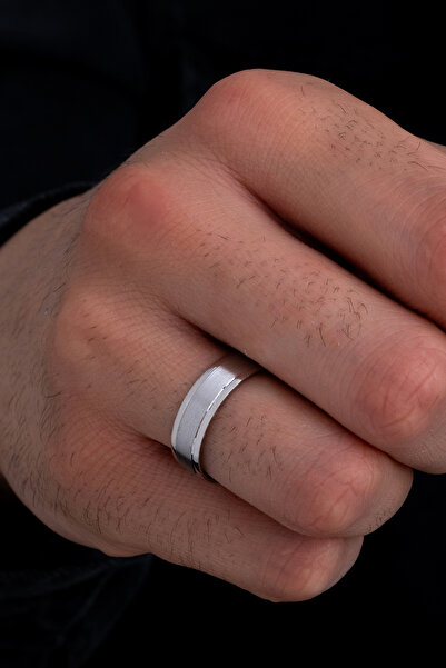 OSMANLI GÜMÜŞ Erkek Gümüş Yüzük - 925 Ayar Şık Tasarım Gümüş Alyans Yüzük