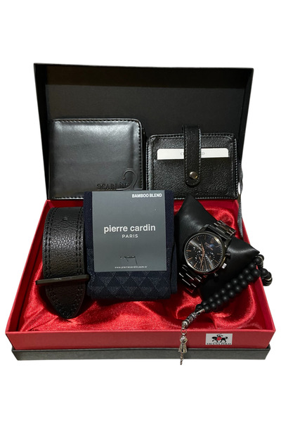 Pierre Cardin Erkek Damat Bohçası Seti İçin Düz Deri Kutulu Cüzdan Kemer Çora...