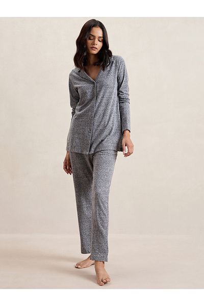 Femmella By Styli Melange Button Down Top & Pants Co-Ords