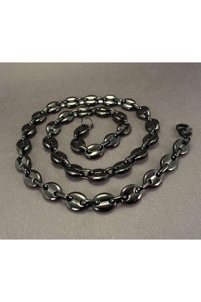 OSMANLI GÜMÜŞ Men's Black Sailor Model Steel Chain Necklace