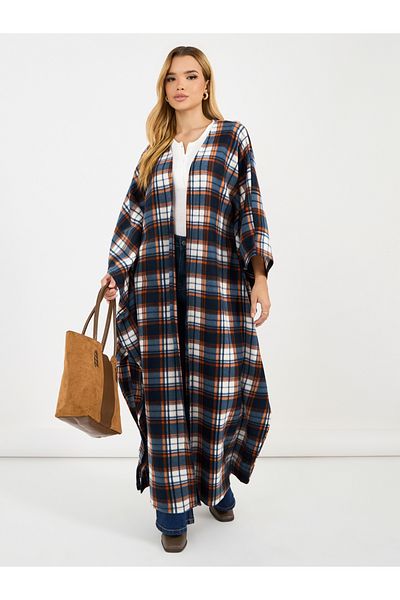 Styli Checked Pattern Wool Like Winter Cape Abaya