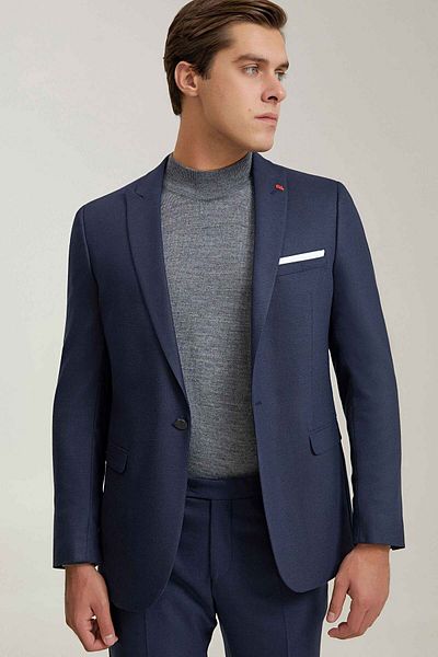 Twn Navy BlueSlimFit Viscose Suit - Plain Pointed Collar
