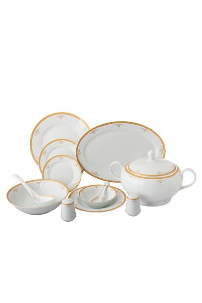 Dania 45 Pieces Porcelain Dining Set White Color With Golden Font Enough For 6 People