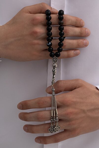 Otto Man Steel Jewelry Siyah Akik Taşlı 10mm İri Boncuklu Şık Tasarım Erkek V...