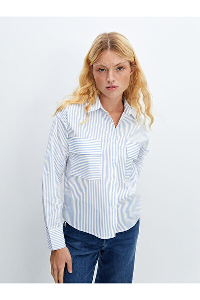 LC Waikiki Blue Striped Poplin Women's Shirt