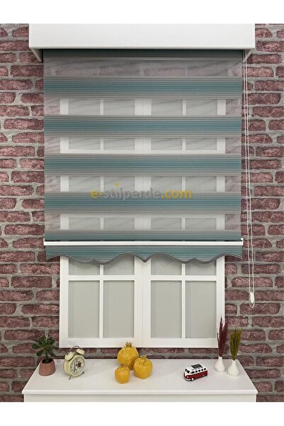 IŞILTI Perde Sistemleri Zebra Perde Turkuaz Geçişli ( Etek Dilimli )