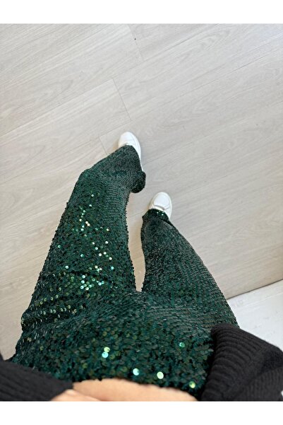 Bade Butik Yeşil Payetli Pantolon