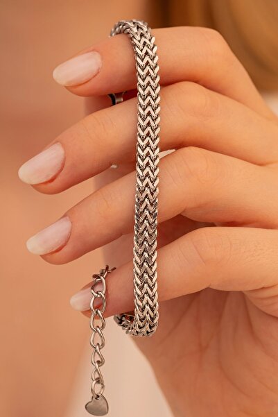 OSMANLI GÜMÜŞ سوار نسائي - سوار نسائي من الفولاذ بنموذج شبكي مزدوج الصف