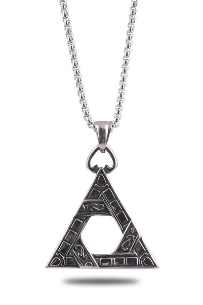 OSMANLI GÜMÜŞ Ottoman Mısır Piramit Simgesi Çelik Zincir Kolye Cklmısırprt-gms