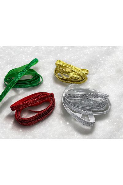 BukiroAtelier Shiny Glitter Velvet Ribbon - 1 cm 2 Meters Set of 4, New Year's Packaging