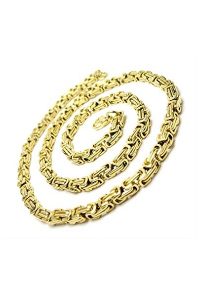 OSMANLI GÜMÜŞ Altın Kaplama Kral Erkek Çelik Zincir Kolye Ve Bileklik Set Ort...