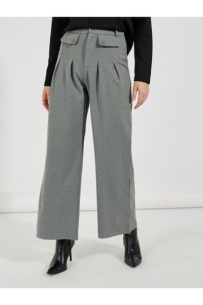 Styli High Rise Wide Leg Pleat Detail Casual Pants