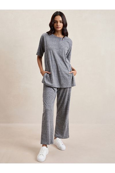 Femmella By Styli Melange Side Slit Longline Top & Pants Co-Ords