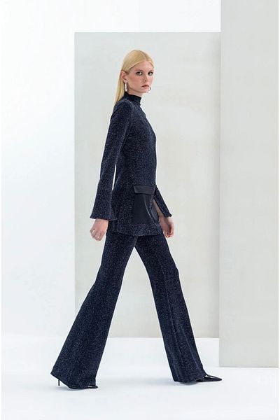 KAMEYA Silvery Black Knitwear Blouse with Pocket Detail