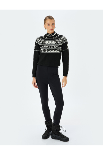 Koton Long Sleeve Ethnic Patterned Turtleneck Collar Knitted Sweater
