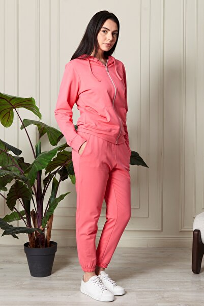 Bella Dossi %100 Pamuk Paçası Lastikli Fermuarlı Günlük Kadın Eşofman Takımı