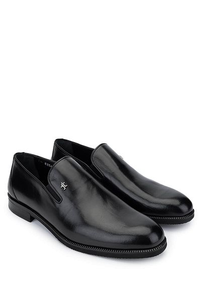 Tamer Tanca Men's Genuine Leather Black Loafer Shoes