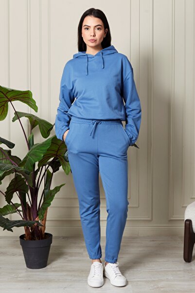 Bella Dossi Set de trening casual pentru femei, 100% bumbac, cu glugă și talie elastică