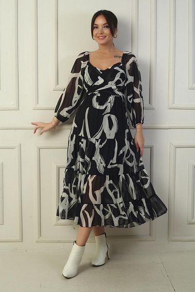 By Saygı Rochie din șifon cu guler Madonna căptușit în cruce cu model abstract