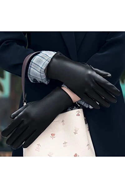 boomist Düz Detay Hakiki Deri Lüks Kadın Eldiven