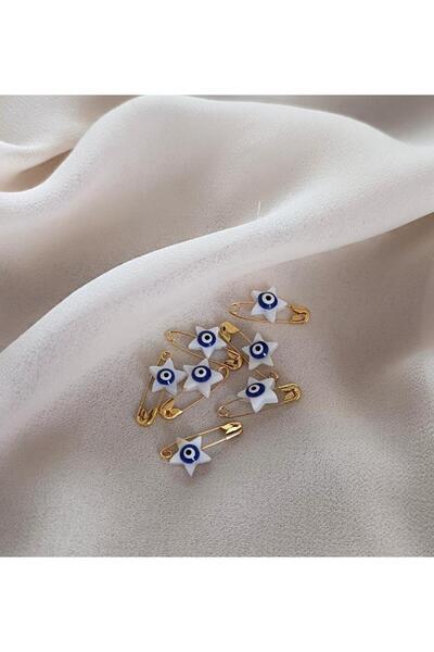 Hd Marketim Mother of Pearl Star Evil Eye Bead Mashalllah Pin 10 Pieces 1 cm Dowry Bundle Pin