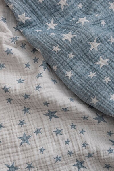 Caline Baby بطانية 4 طبقات جاكار موسلين 110x110 سم - نمط نجمة أزرق