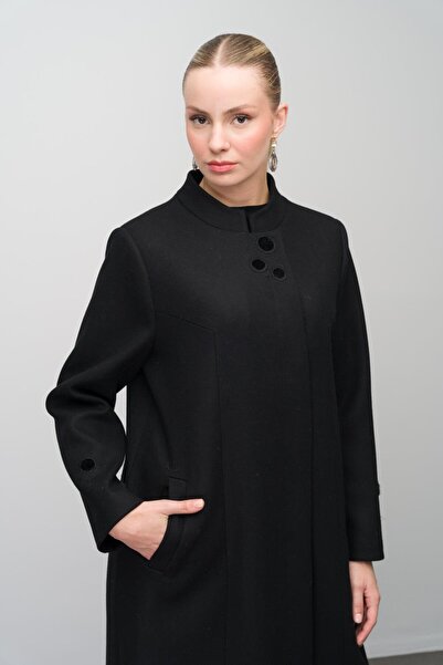 Olcay Vrchní kabát s převažujícím límcem s převažující velikostí vlny s detailem výšivky, černá 6632