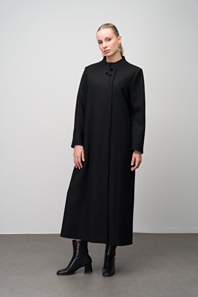 Olcay Vrchní kabát s převažujícím límcem s převažující velikostí vlny s detailem výšivky, černá 6632