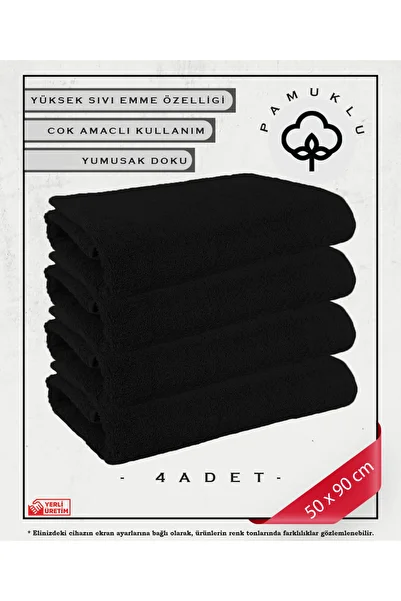 Koza Mix towel 100% Cotton Towel Face and Fitness Towel Set Black - Special for Sensitive Skin 4 Pcs