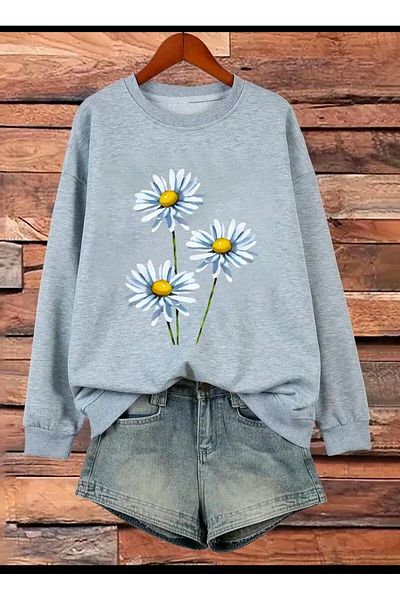 Medinenur Φούτερ με λαιμόκοψη με στάμπα Daisy