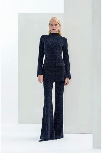 KAMEYA Silvery Black Knitwear Blouse with Pocket Detail