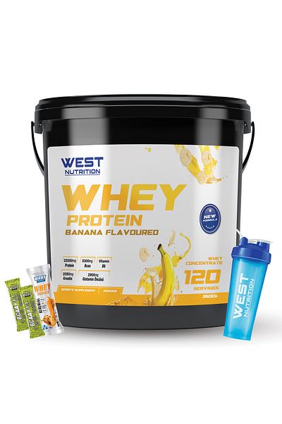 West Nutrition Whey Protein Powder 3600 Gr 120 Serving Banana Flavored Shaker