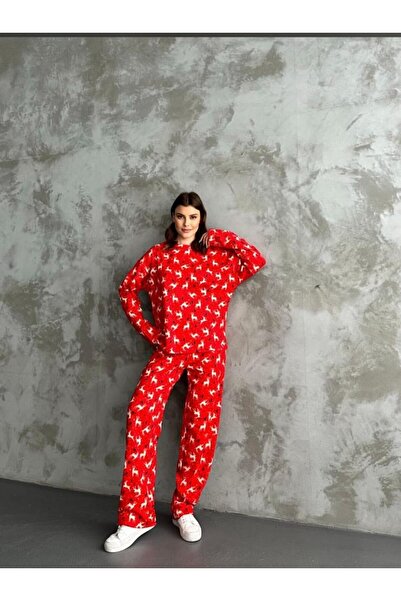 Store Deer Patterned Red Pajama Set