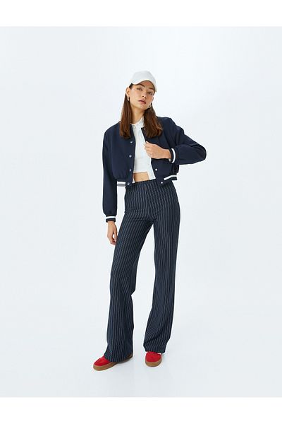 Koton Striped Elastic Waist Wide Leg Trousers