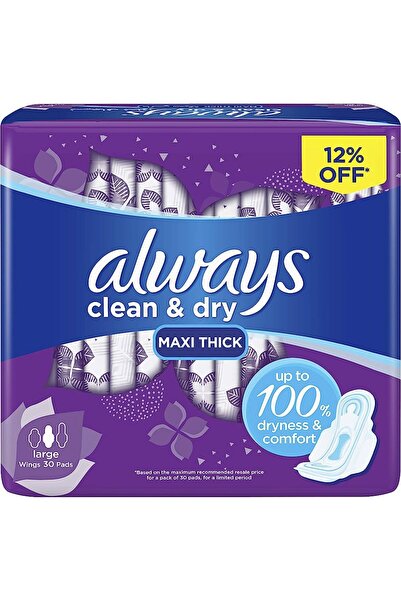 Always فوط صحية كبيرة سميكة بدون حرارة، باردة وجافة، بأجنحة، 30 قطعة