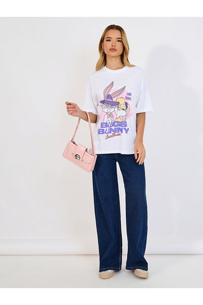 Styli Bugs Bunny Puff Print Oversized T-Shirt with Dropped Shoulder